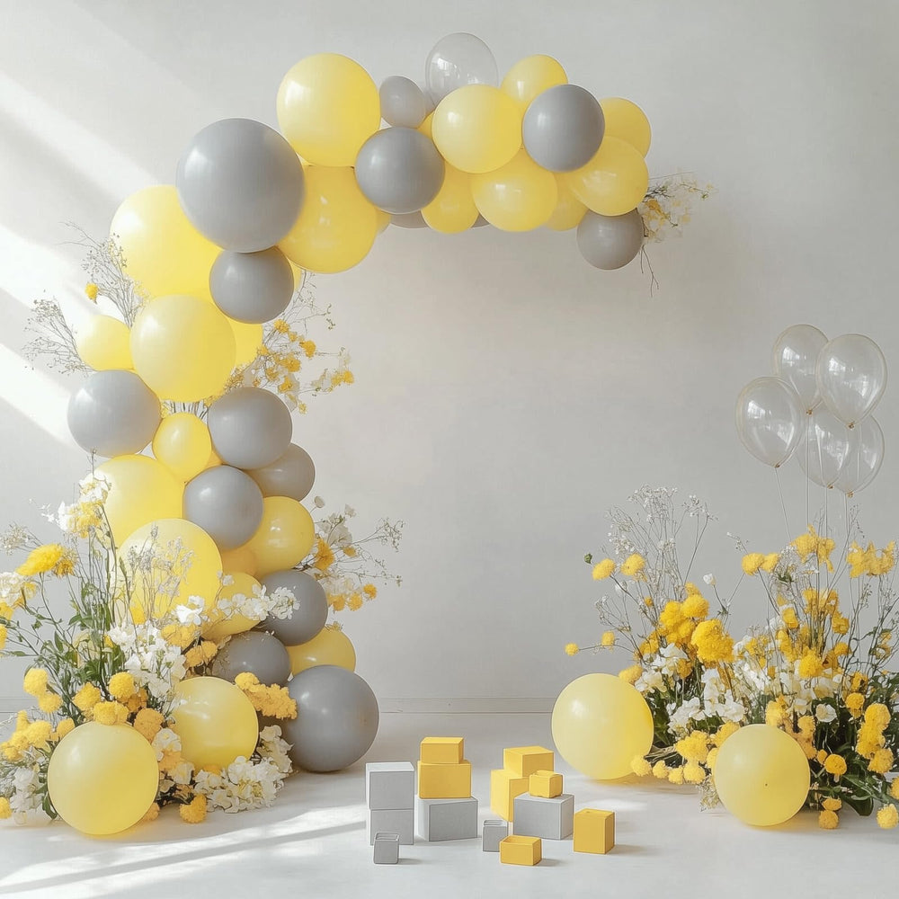 Rubfac yellow balloon ribbon 33ft for easy garland assembly.