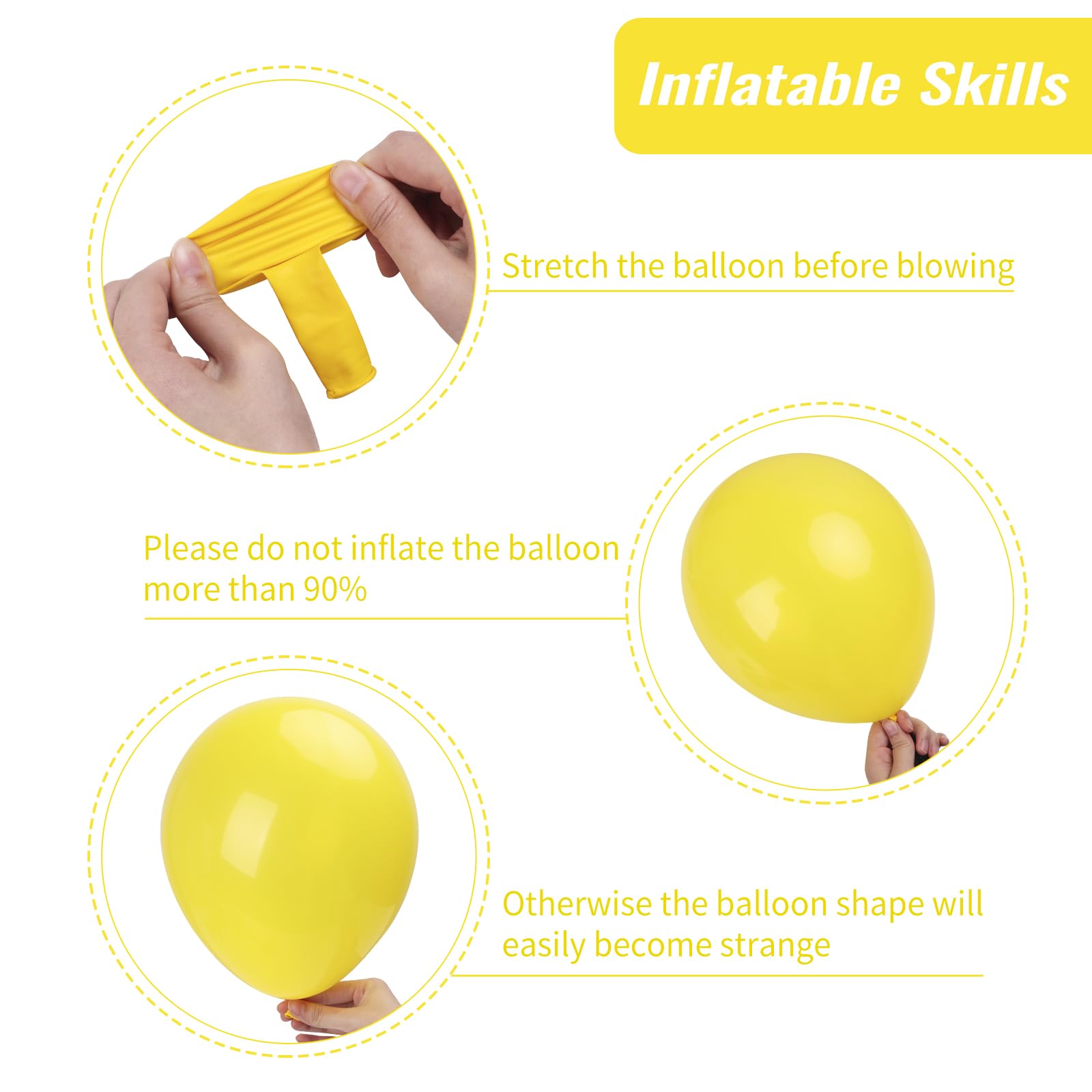 RUBFAC yellow 10-inch balloons, 30pcs, perfect for mixed-size garlands.