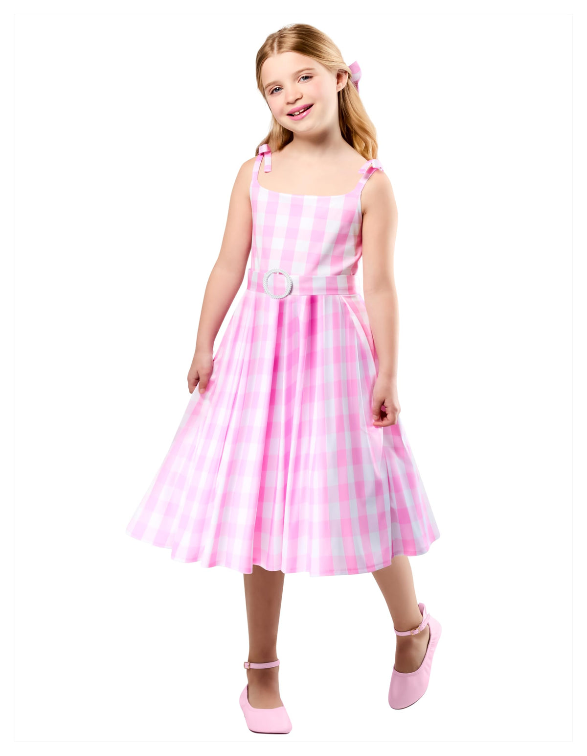Rubies Barbie Movie Perfect Day dress with belt offers comfortable play-ready styling.