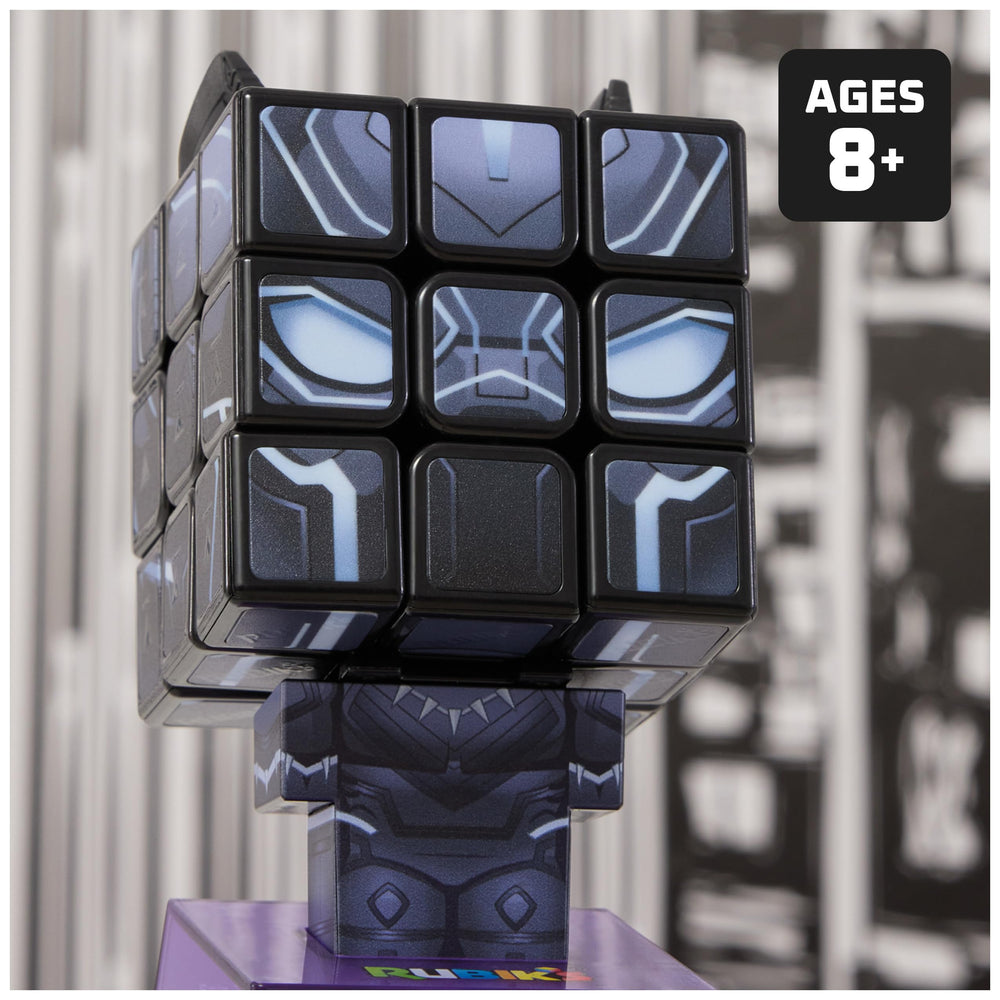 Rubik's Black Panther Cuber solved-face close-up for display and conversation-worthy decor
