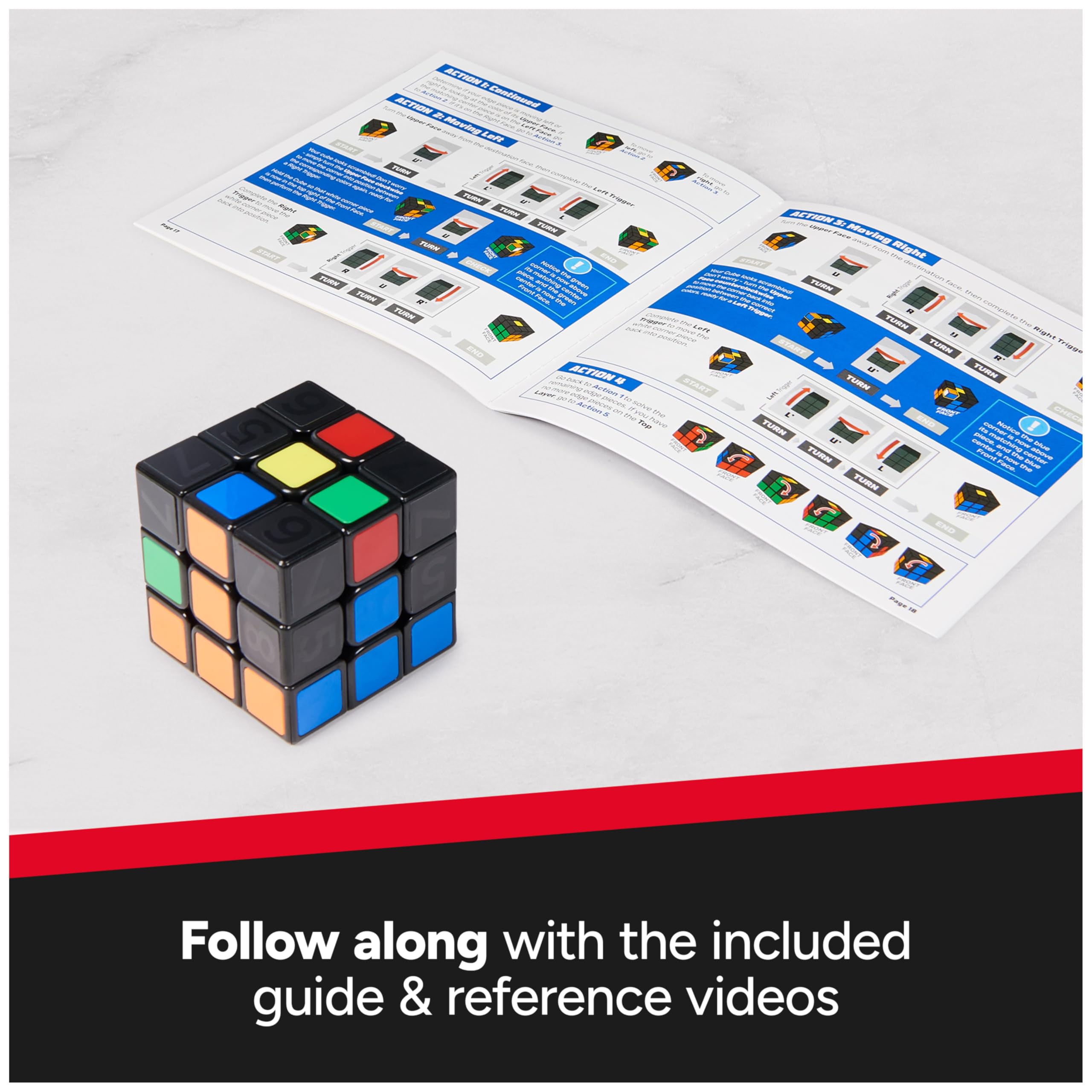 Rubik's Coach Cube turn-twist-repeat image highlights core manipulation skills.