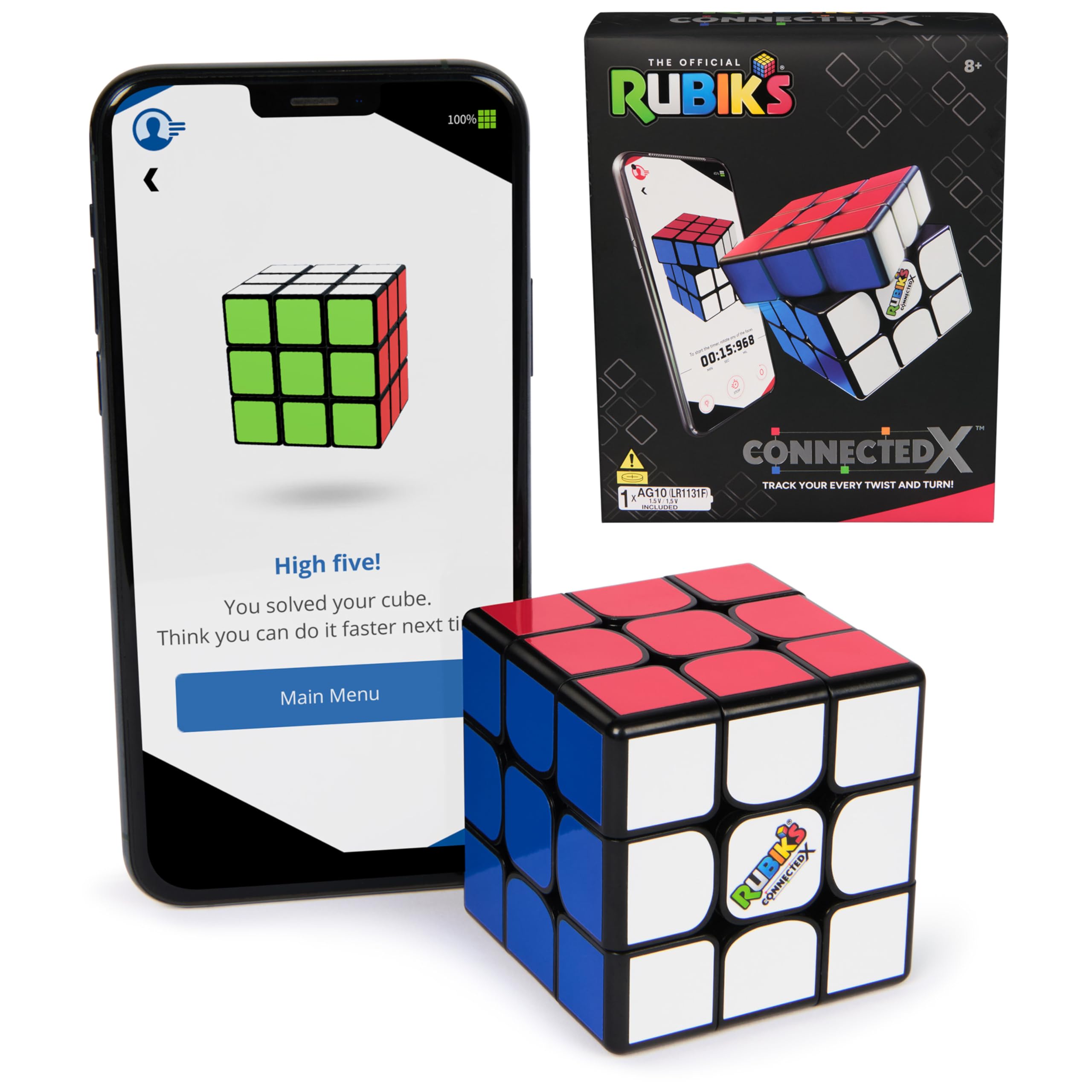 Rubik's ConnectedX cube in hand ready for on-the-go solving.