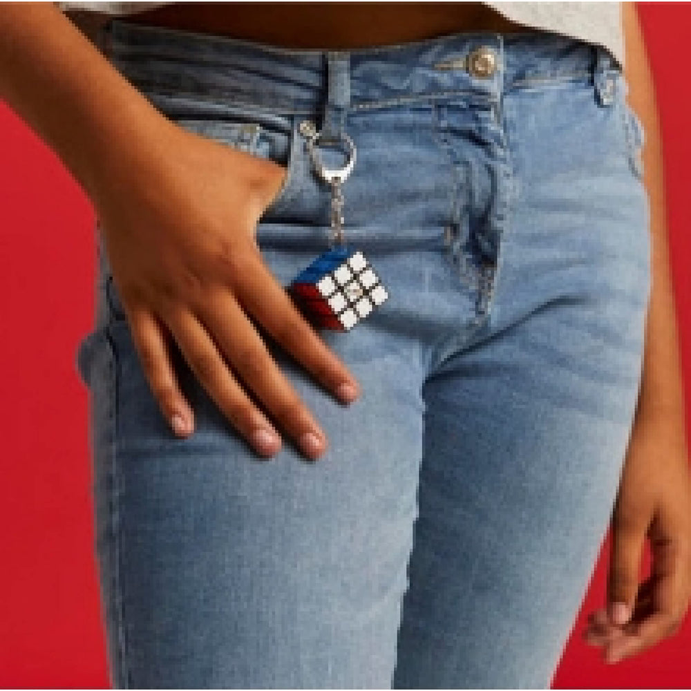 Rubik's Cube 3x3 key ring's durable plastic squares resist wear.
