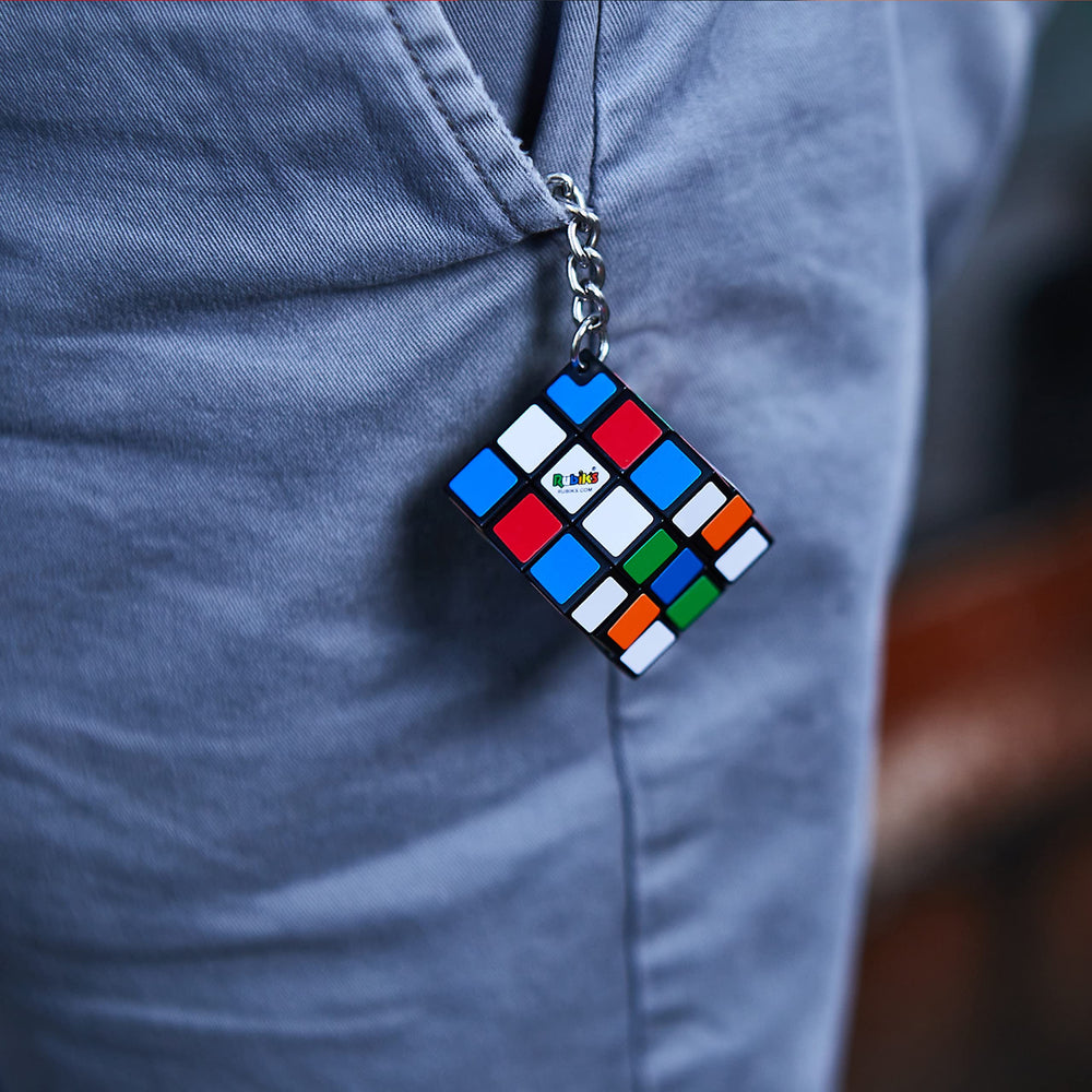 Rubik's Cube 3x3 key ring pocket size travel display fits bags and keys.