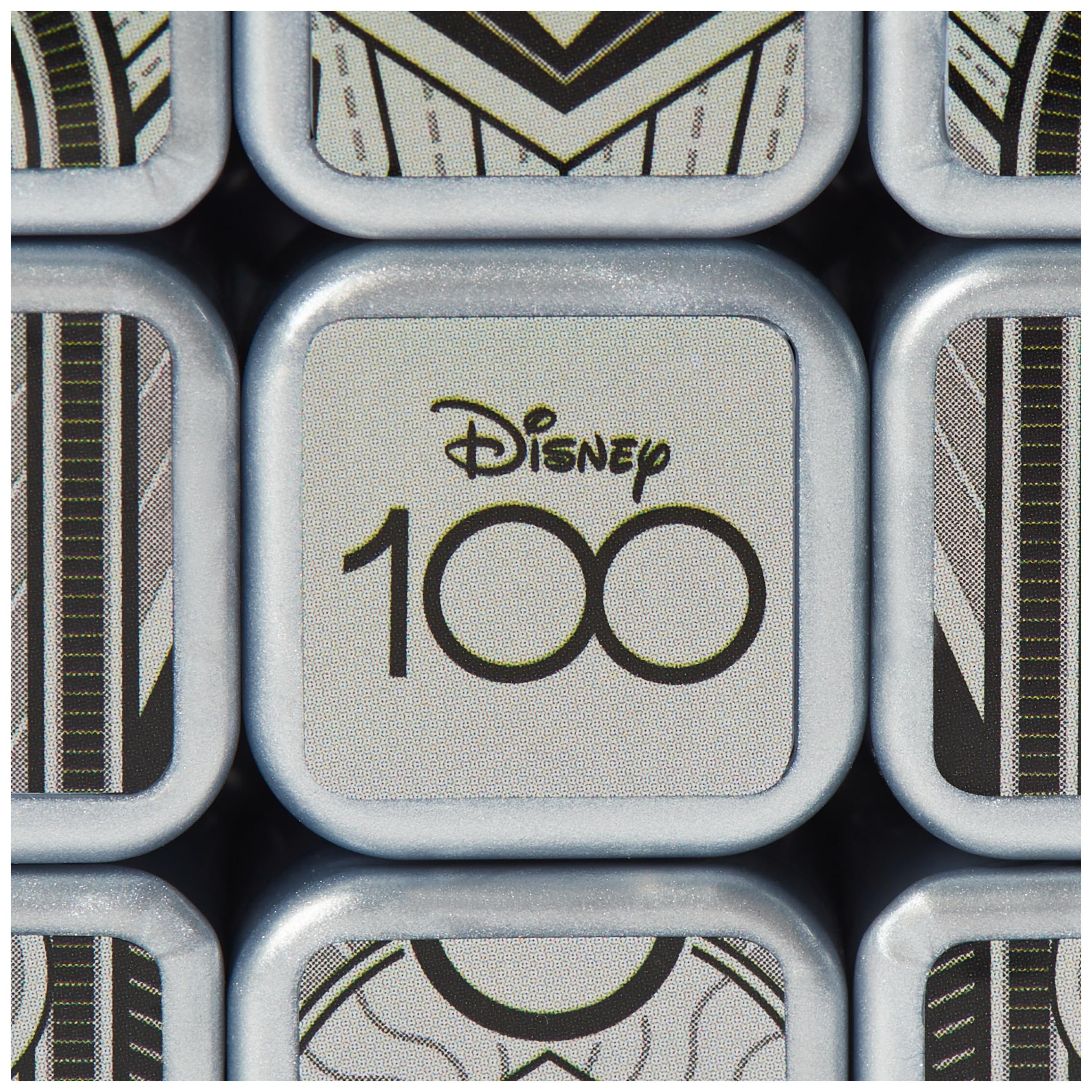 Rubik’s Disney100 Platinum 3x3 cube back view with silhouettes, ideal for collector display.