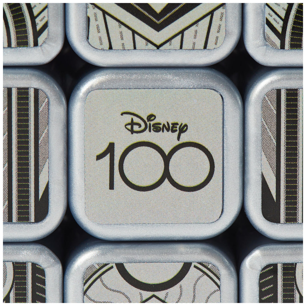 Rubik’s Disney100 Platinum 3x3 cube back view with silhouettes, ideal for collector display.
