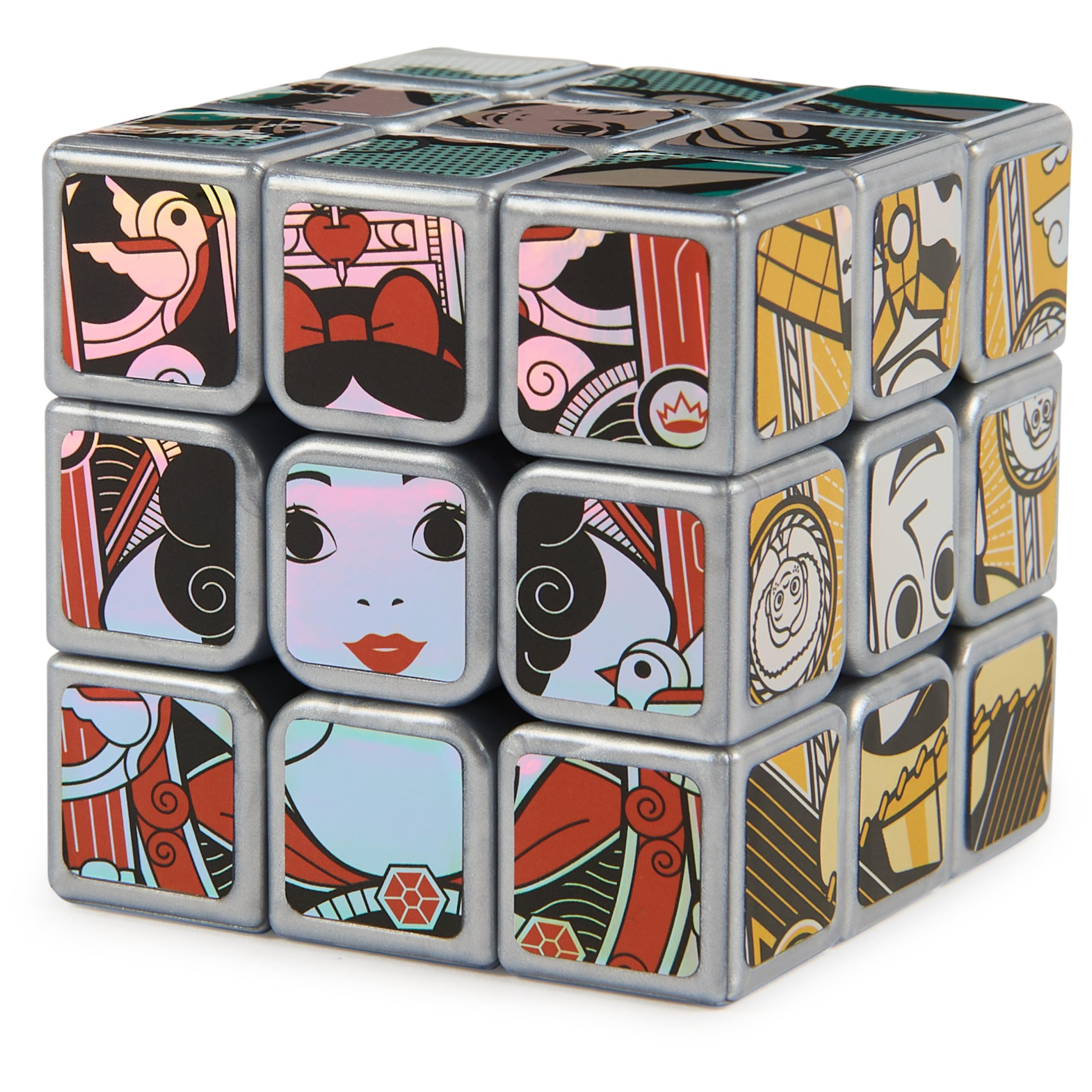 Rubik’s Disney100 Platinum 3x3 cube front view, ideal for on-the-go fidget play.