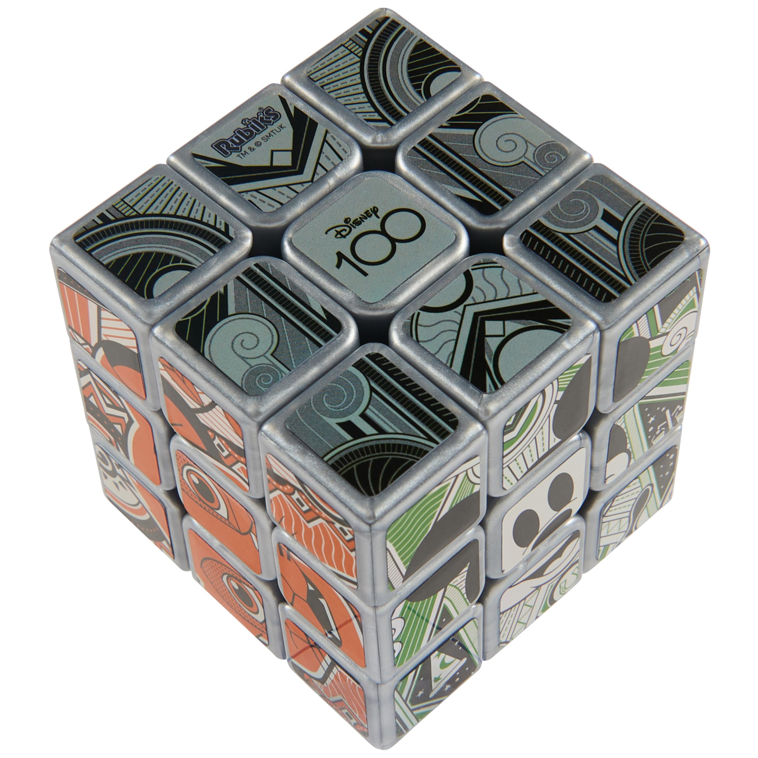 Rubik’s Disney100 Platinum 3x3 cube side motif featuring princess and hero art, collectible gift.