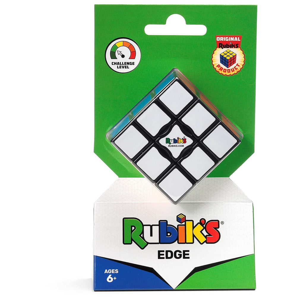 Rubik's Edge Cube 3x1 top stickers highlight color scheme for pattern recognition.