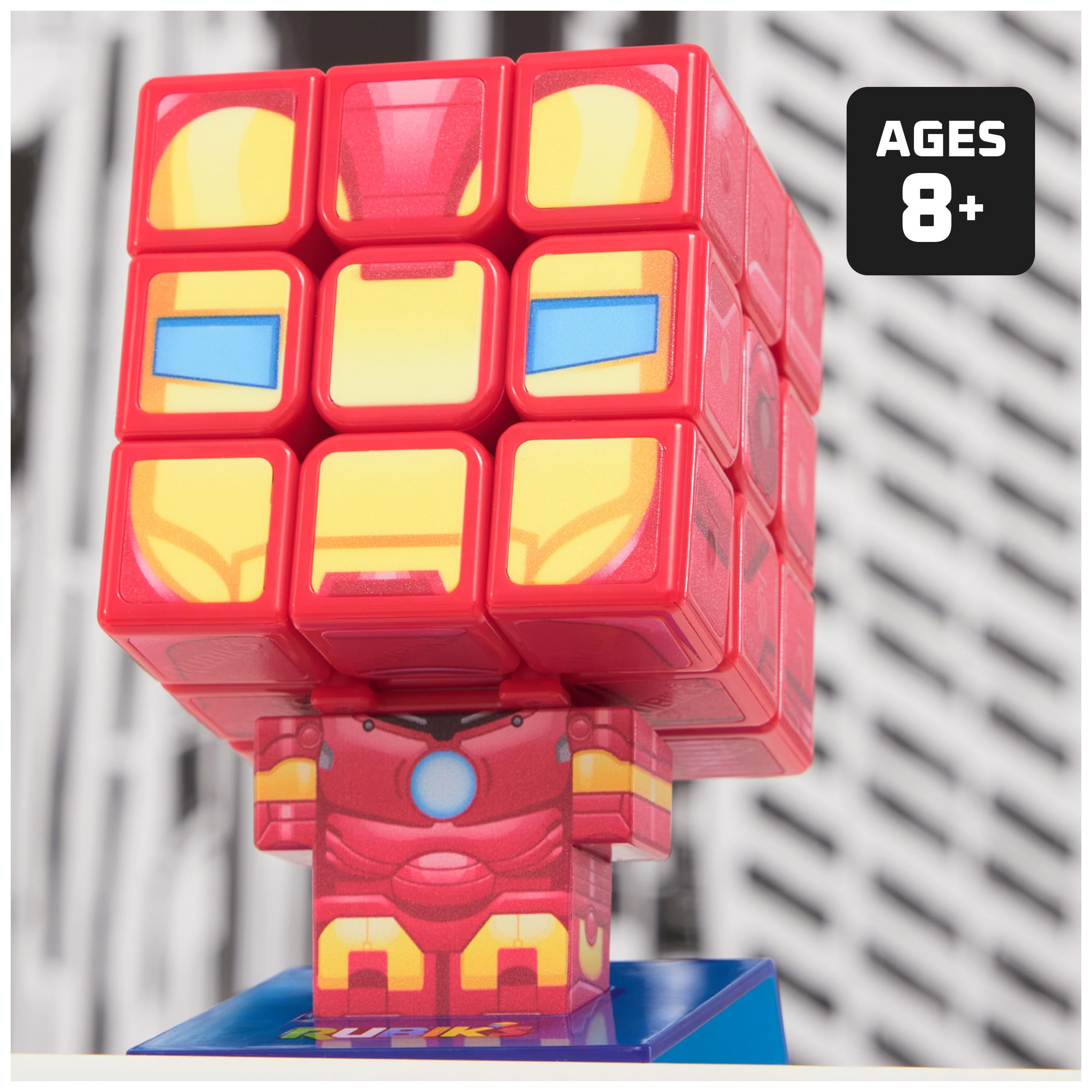 Rubik's Iron Man Cuber head attachment in use for display reveal
