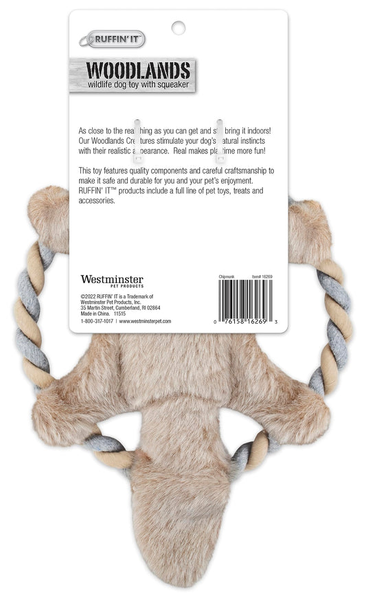 RUFFIN' IT Chipmunk plush toy with soft fur and squeaker for engaging play