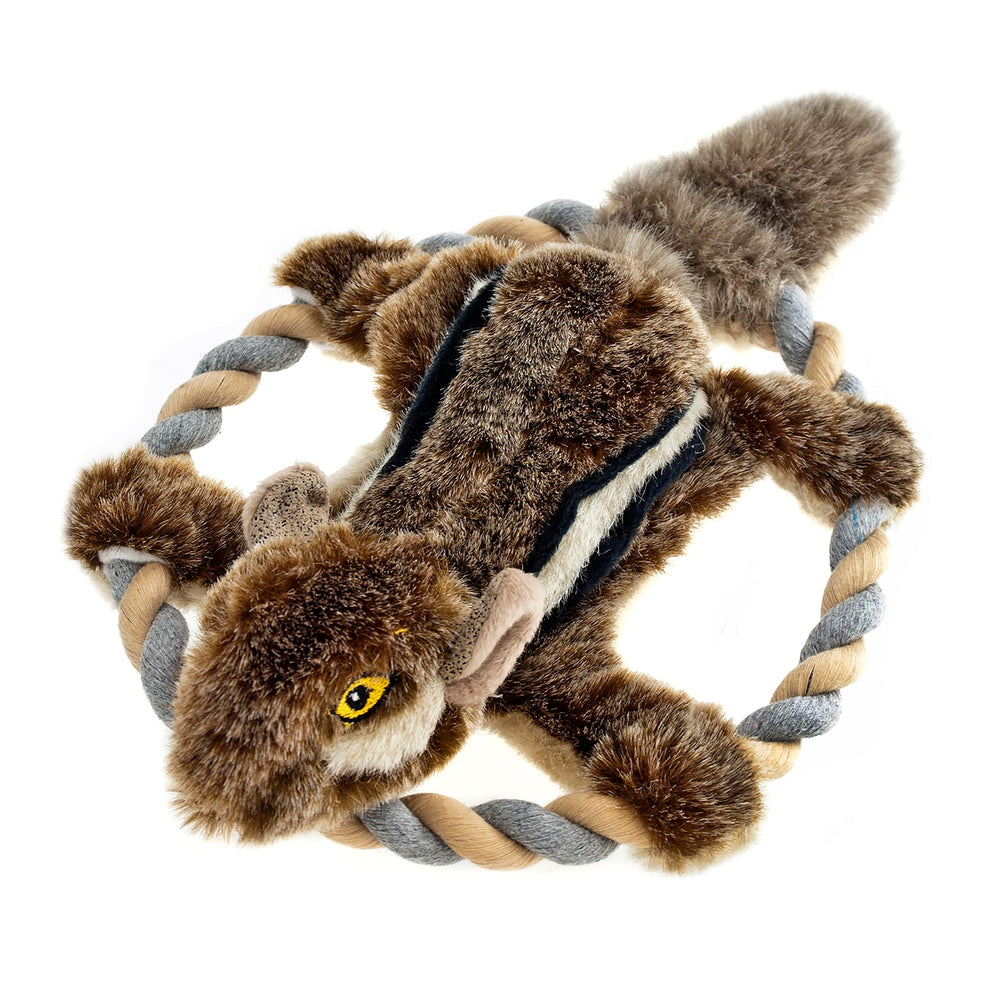 RUFFIN' IT Chipmunk toy in action for tug and fetch across all breed sizes