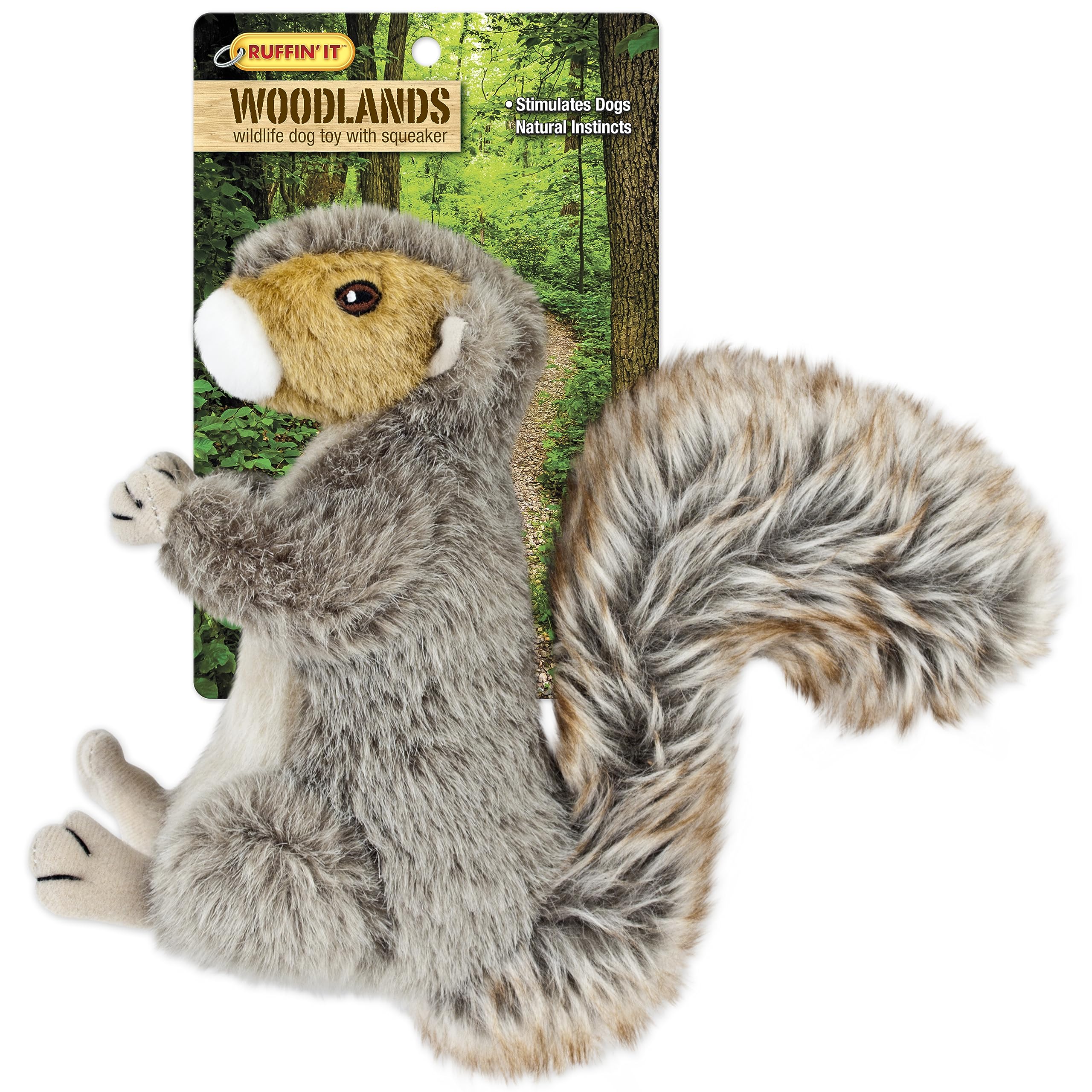 Ruffin' It Woodlands plush squirrel toy for large dogs, ideal for active play.