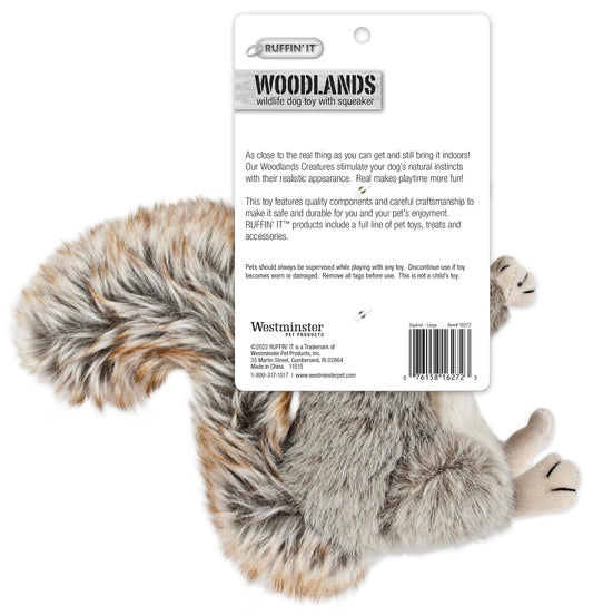 Ruffin' It plush squirrel with squeaker enhances interactive fetch.