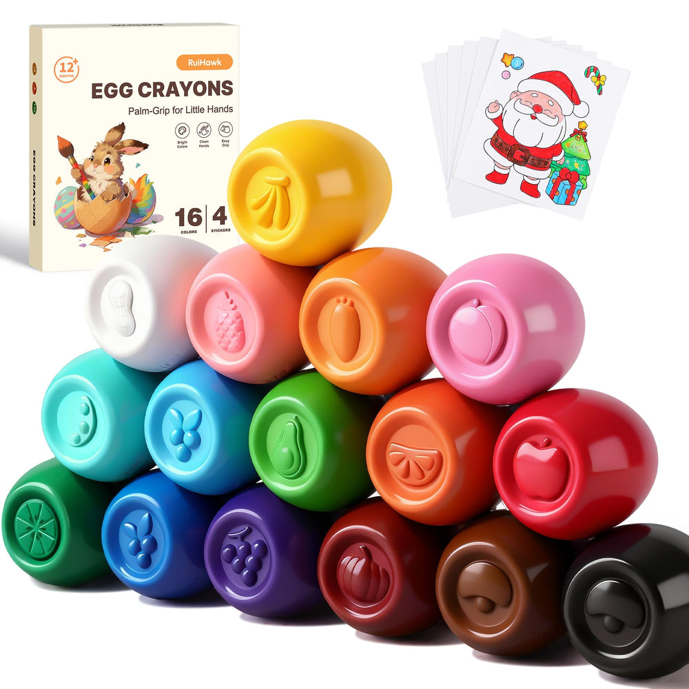 RuiHawk Egg Crayons in 16 colors ideal for tiny hands and vibrant art.