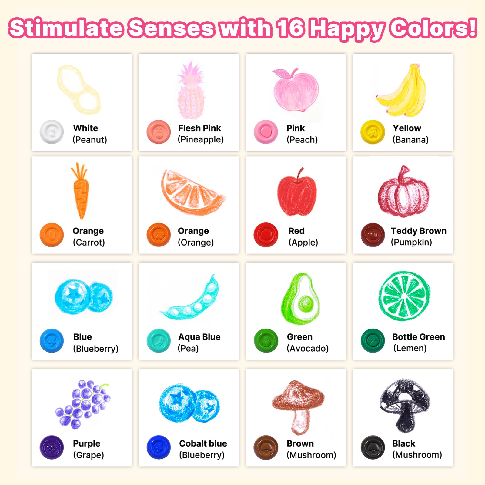 RuiHawk egg crayons show food prints for playful color recognition.
