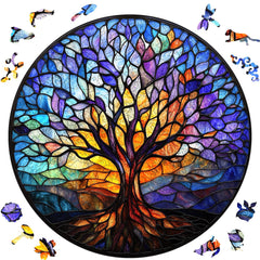 Ruikiyart Tree of Life puzzle close-up showing vivid stained-glass mosaic details for focus.