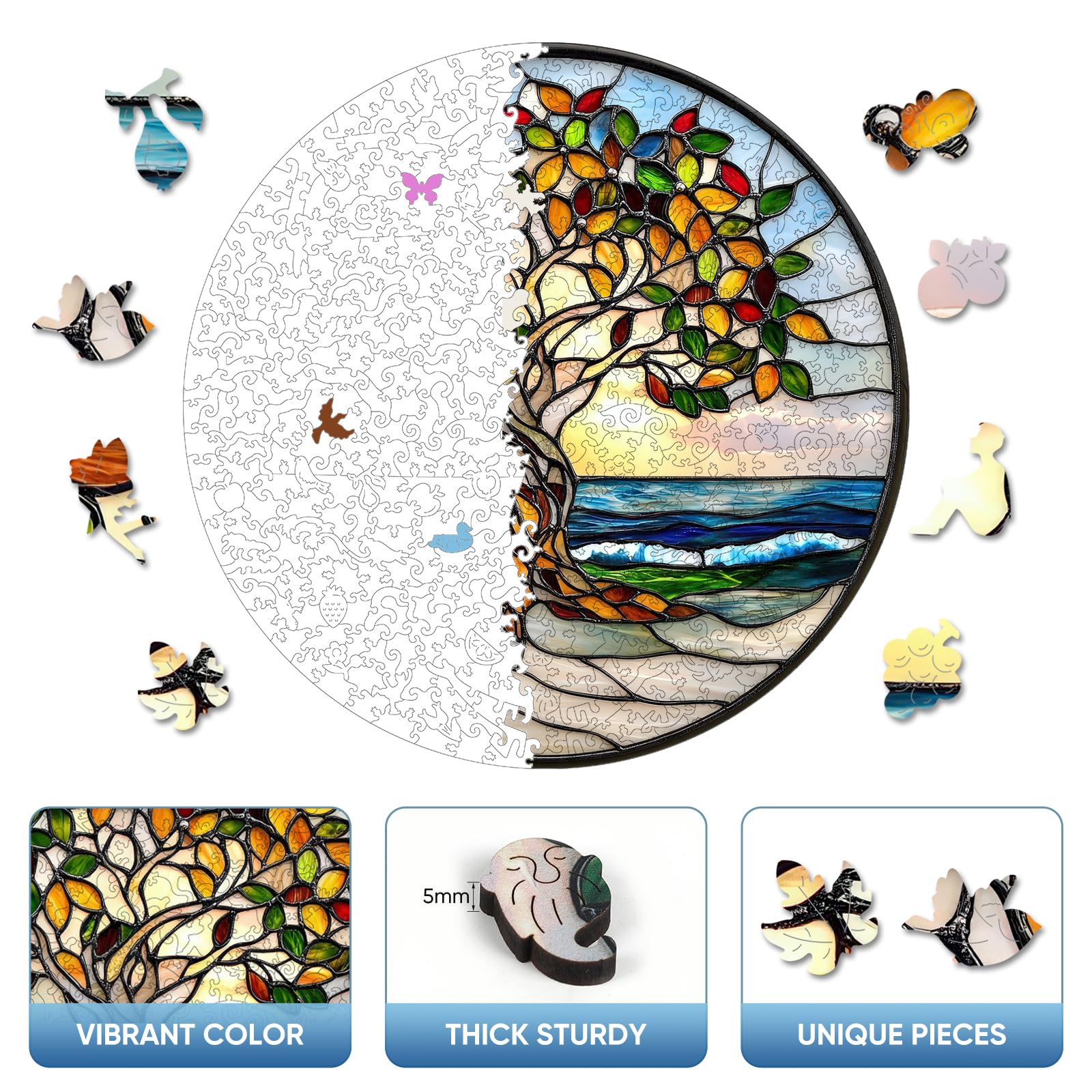 Ruikiyart tree of life design highlighting unique shaped pieces for a challenging solo activity.