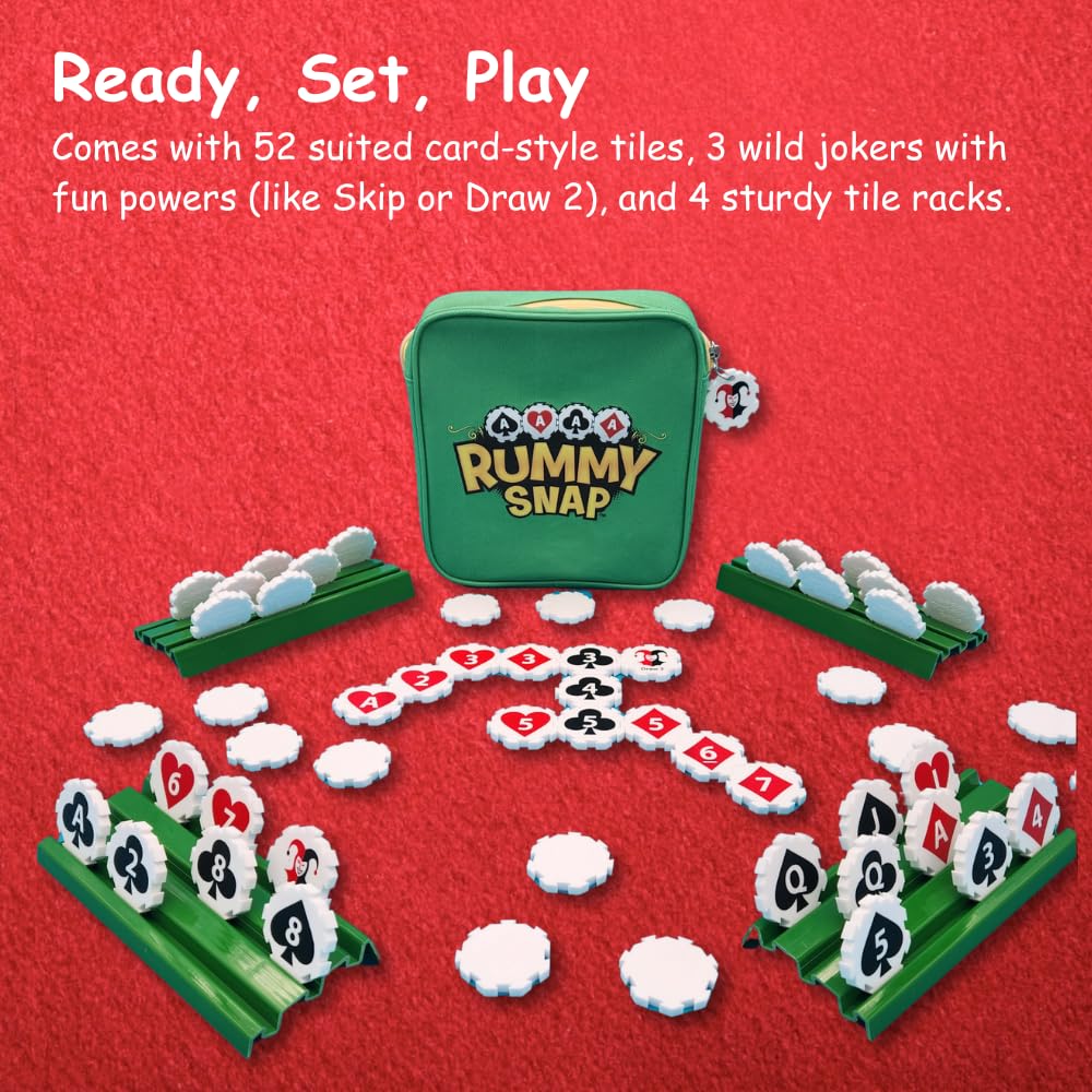 Rummy Snap octagonal tiles provide a tactile twist during setup and play.