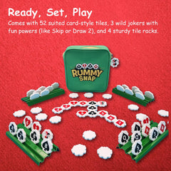 Rummy Snap octagonal tiles provide a tactile twist during setup and play.