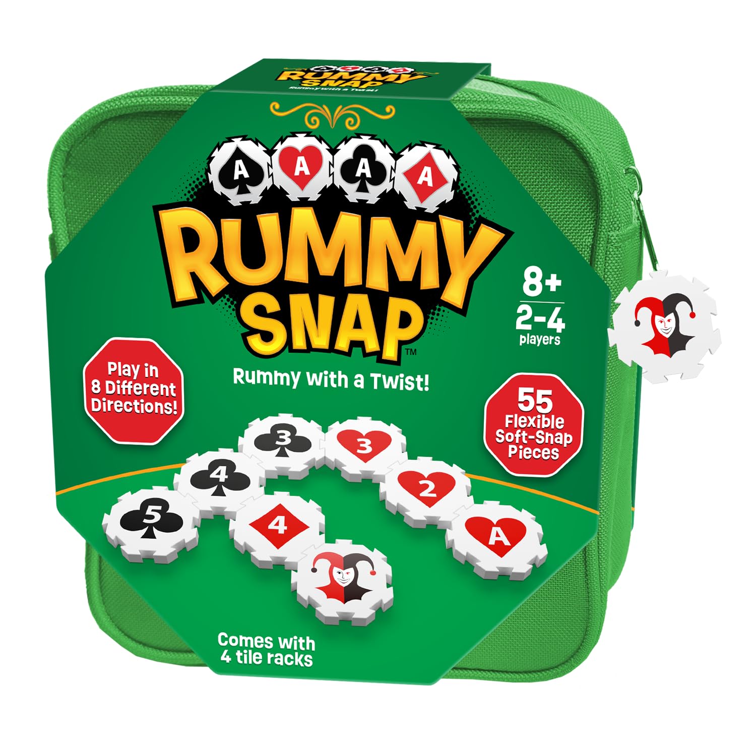 Rummy Snap tile racks help players organize pieces for smooth 2-4 player sessions.