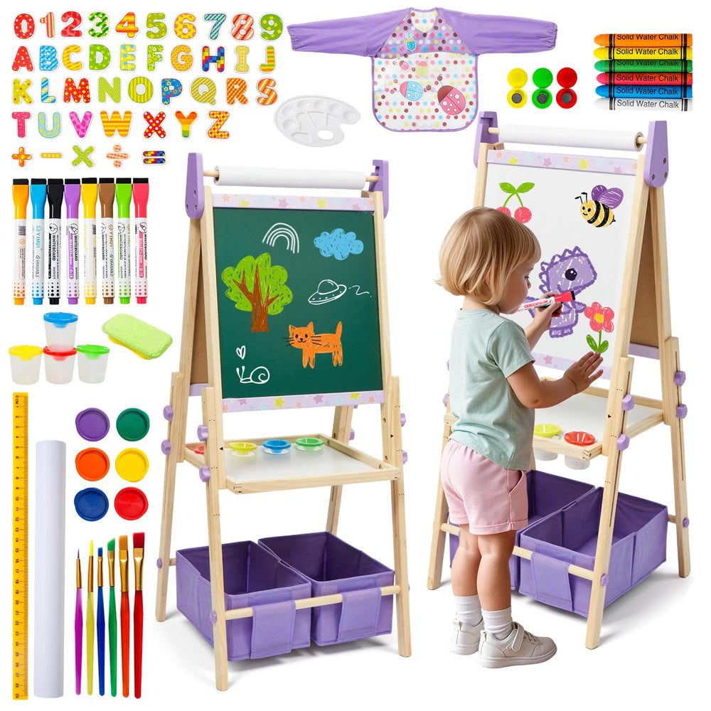 Rundad 3-in-1 easel with dual whiteboard and chalkboard for versatile play.