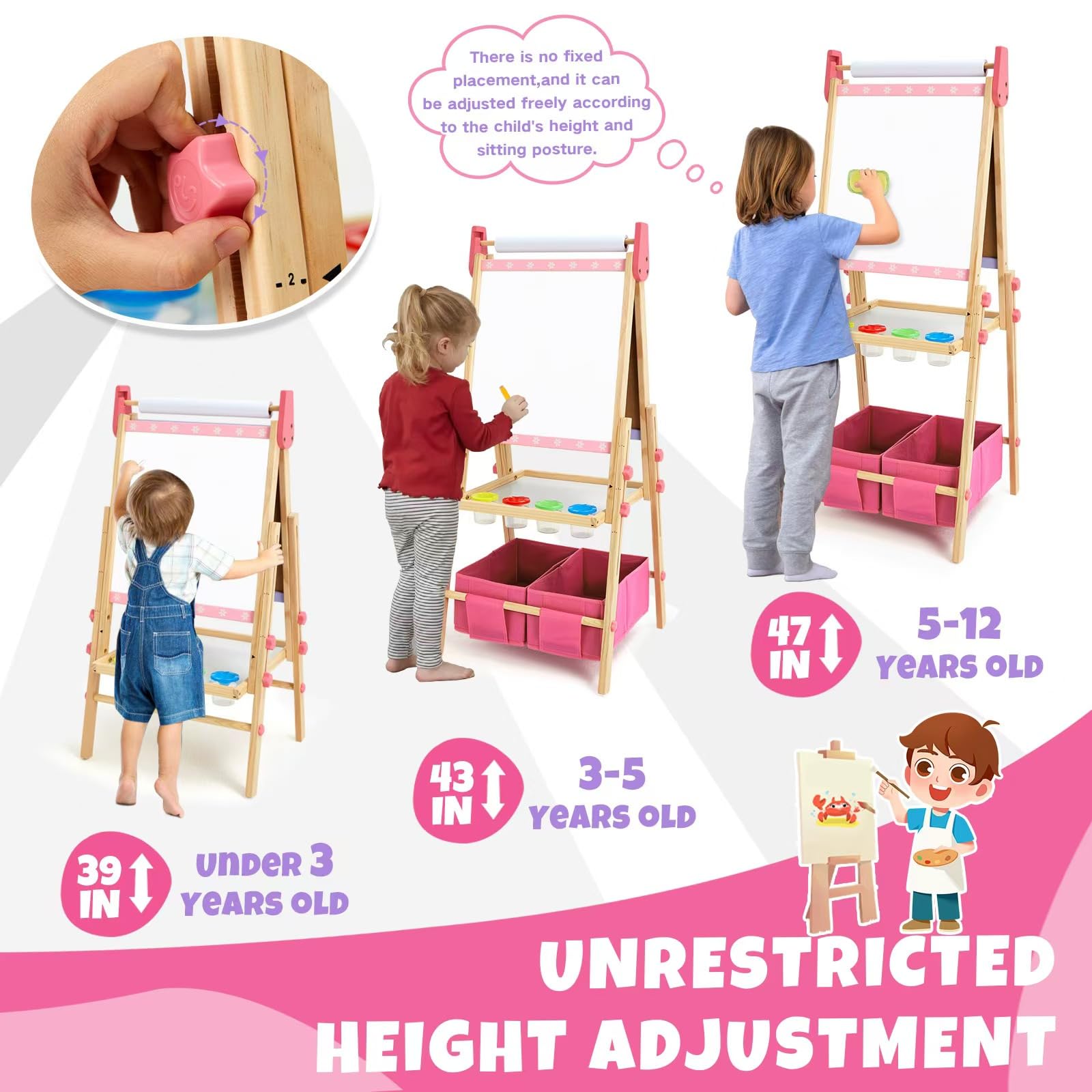 Rundad Height-Adjustment Easel grows with your child for comfortable drawing