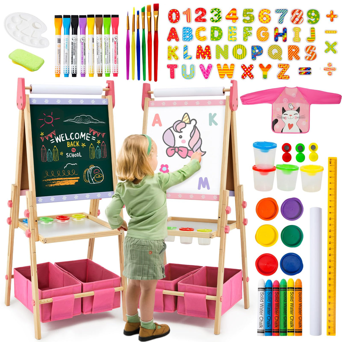 Rundad Kids Easel dual-sided pink, ideal for creative drawing and early learning at home