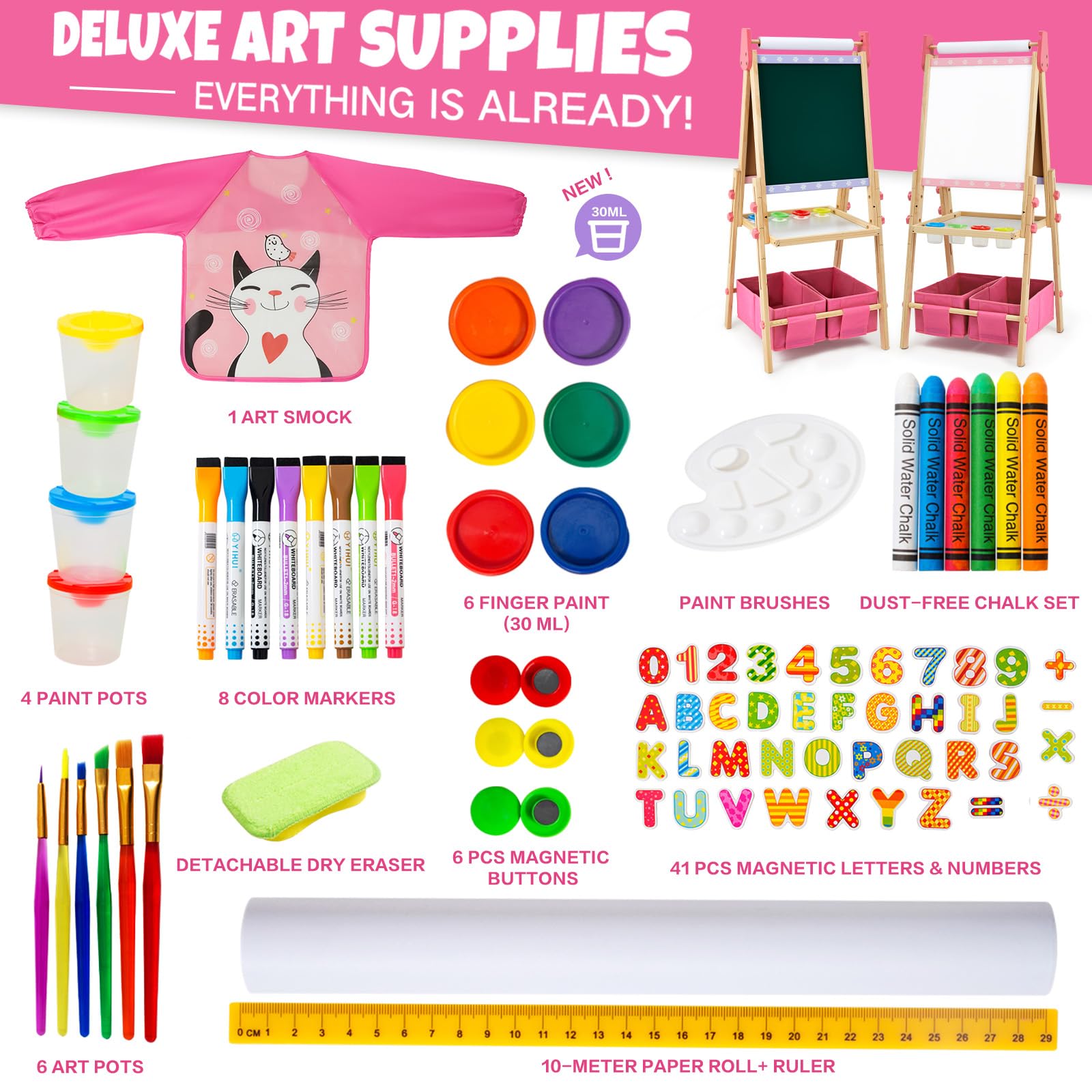 Rundad Pink Easel Storage Compartment keeps brushes, markers organized for quick art sessions