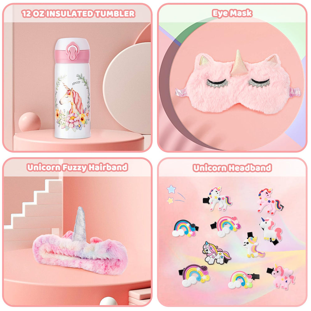 Runeaoys unicorn eye mask and accessories for playful comfort on trips.
