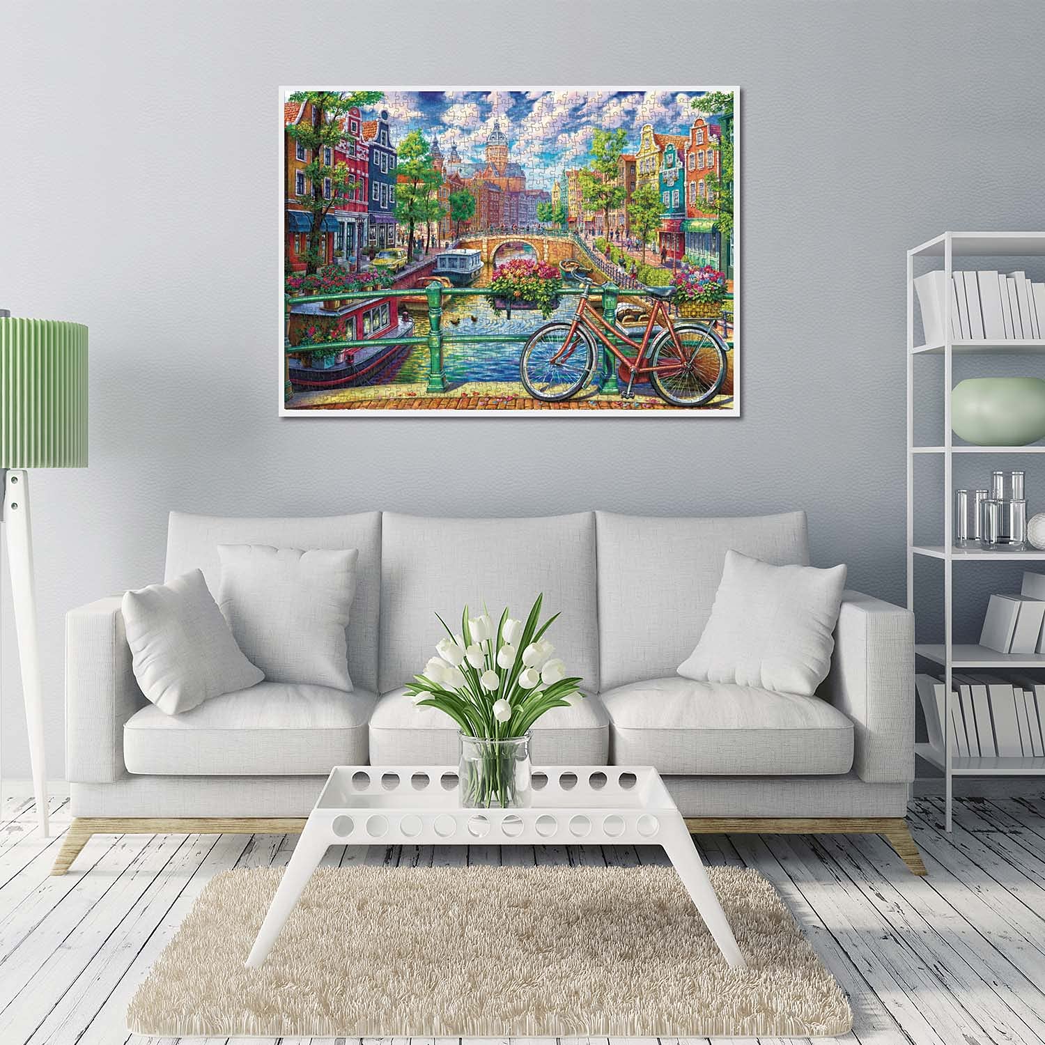Runlycan Amsterdam Canal 1000-piece puzzle poster included, ready to frame after completion.
