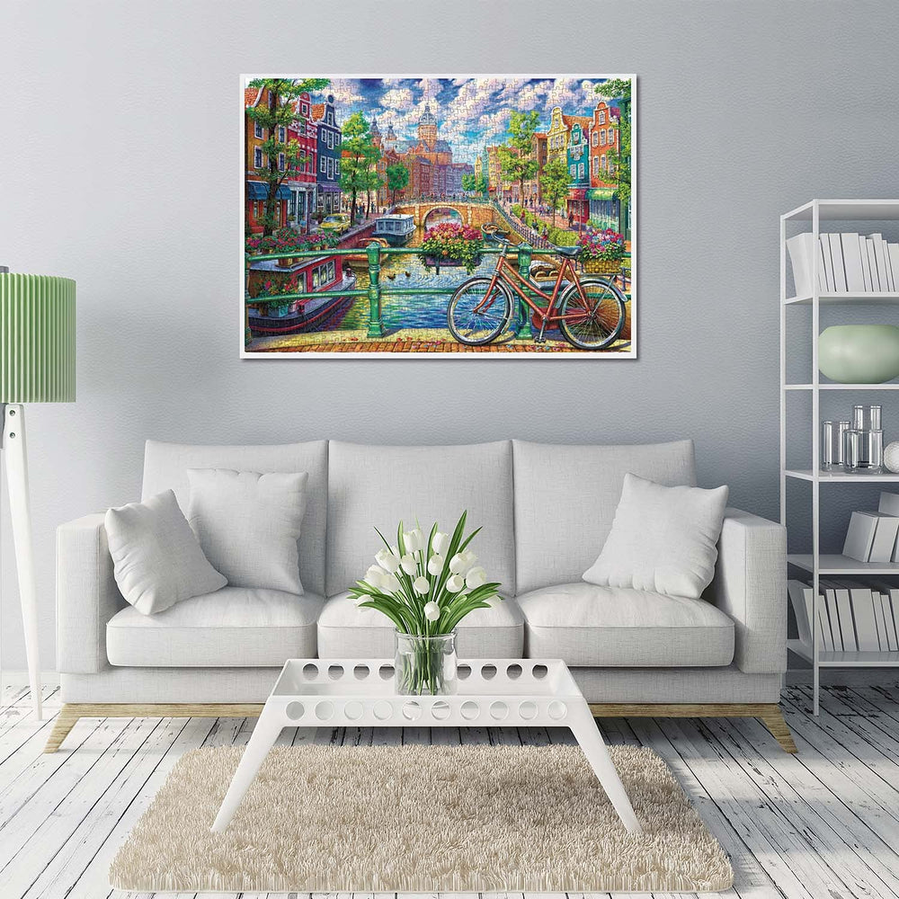 Runlycan Amsterdam Canal 1000-piece puzzle poster included, ready to frame after completion.