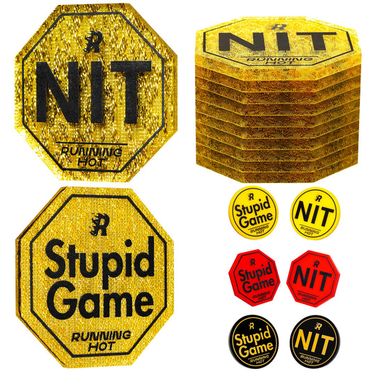 RUNNING HOT nit-button-10pc-set on table enables dynamic poker nights.