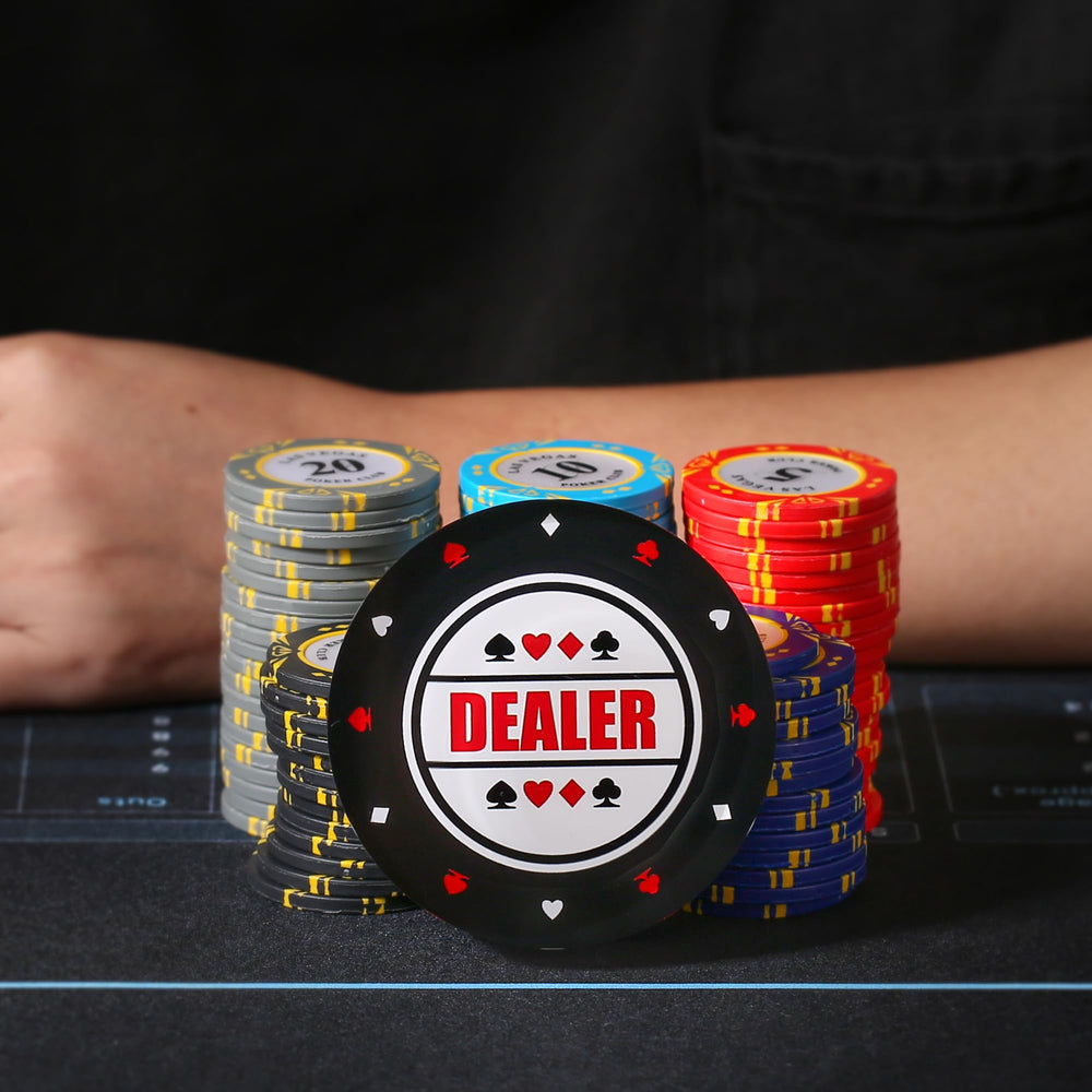 RUNNING HOT casino-grade button with transparent design elevates your table setup.