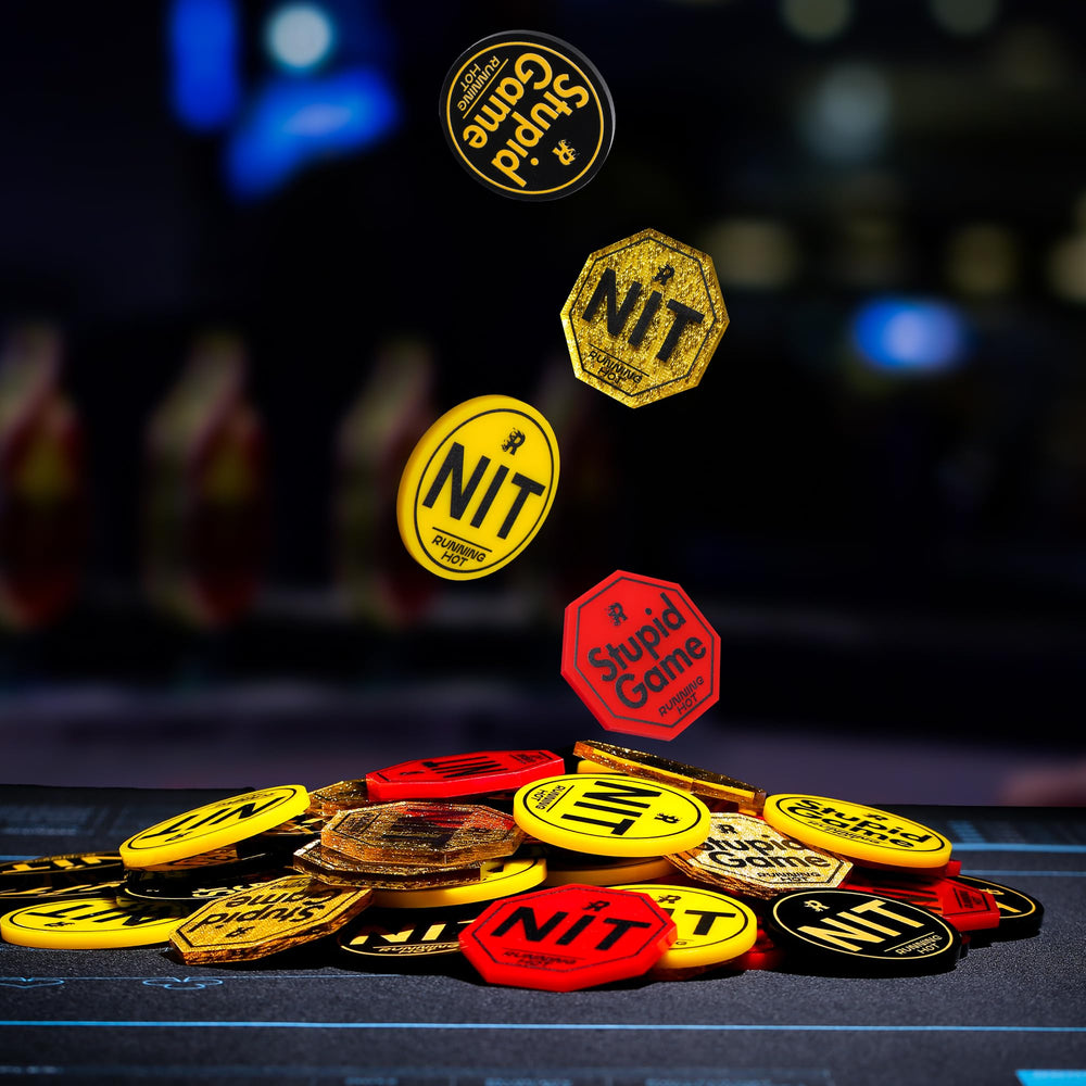 RUNNING HOT standup-game-nit-button-collection suits prize-based rounds.