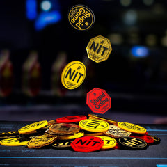 RUNNING HOT standup-game-nit-button-collection suits prize-based rounds.