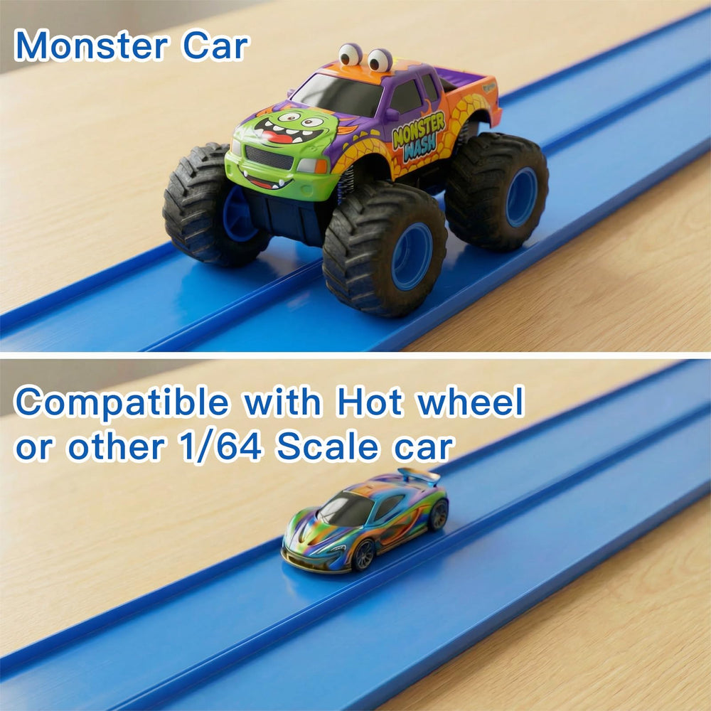 RuoKmaxx indoor-outdoor race track enables versatile play on sofa, floor, or yard.