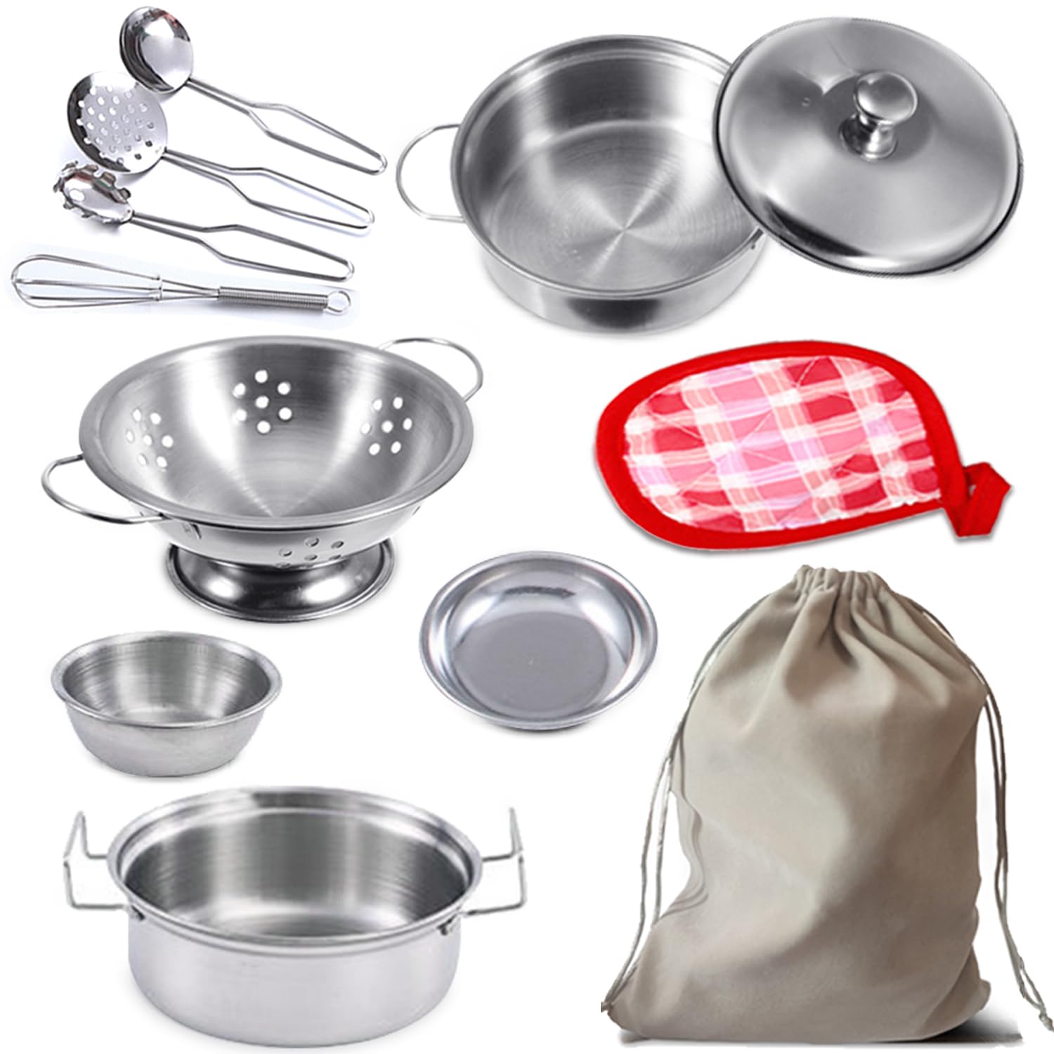 Rupnoflbui mini kitchen set with stainless steel pots for safe pretend cooking