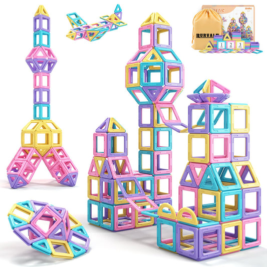Rurvale 44-piece magnetic tiles with square and triangle pieces for creative building.