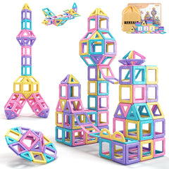 Rurvale 44-piece magnetic tiles with square and triangle pieces for creative building.