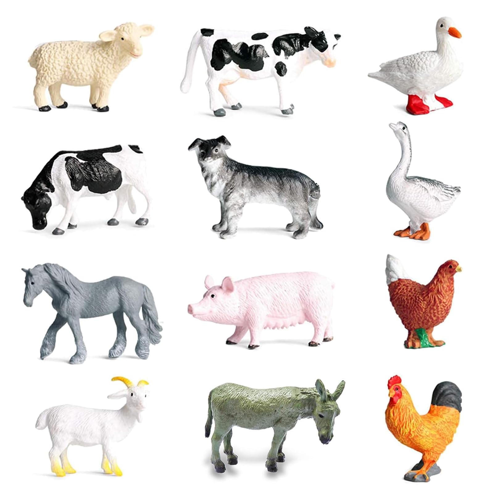 RUSON 12pc farm animals figures set for imaginative play and classroom dioramas.