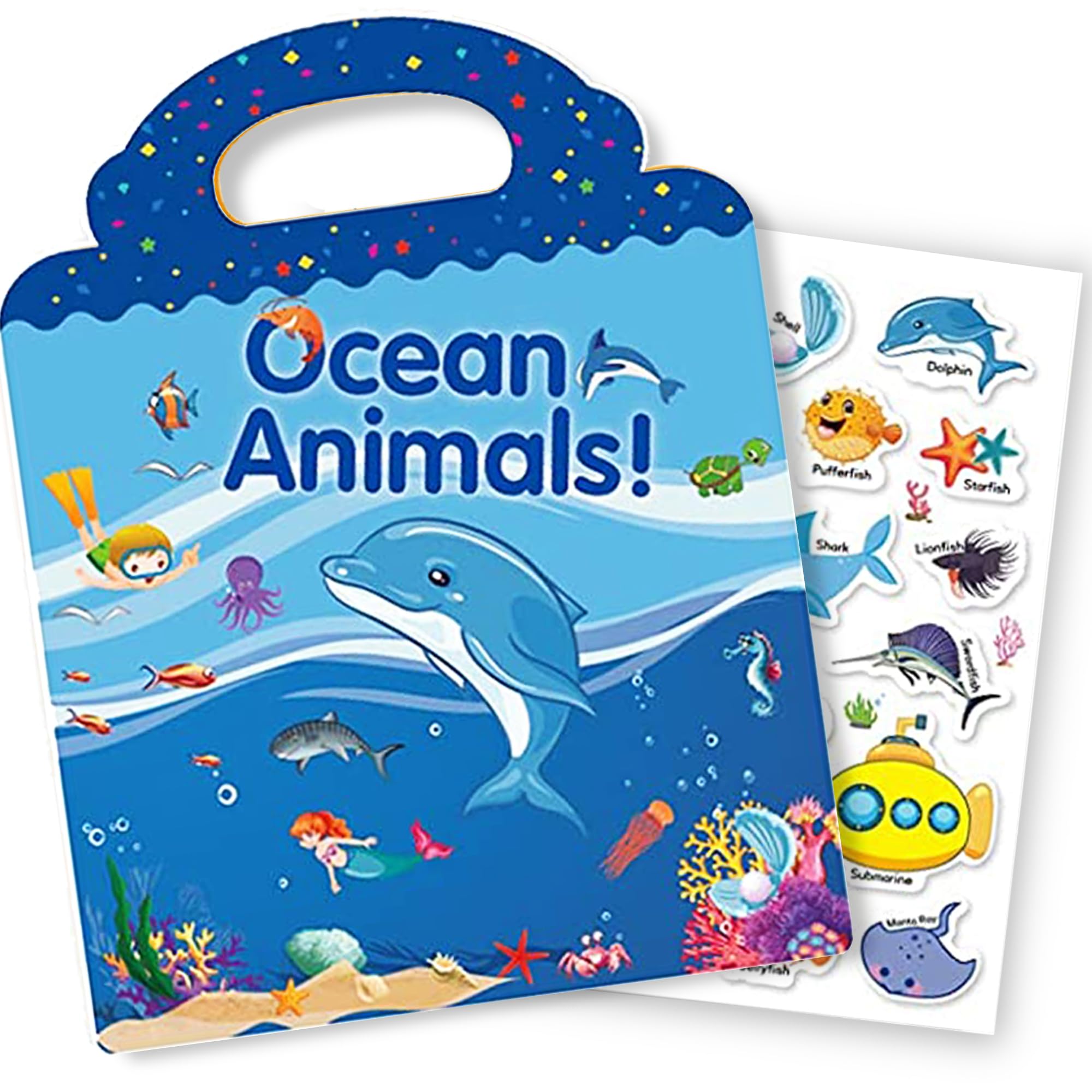 RUSON Ocean Sticker Book cover featuring colorful sea scenes for kids' imaginative play.