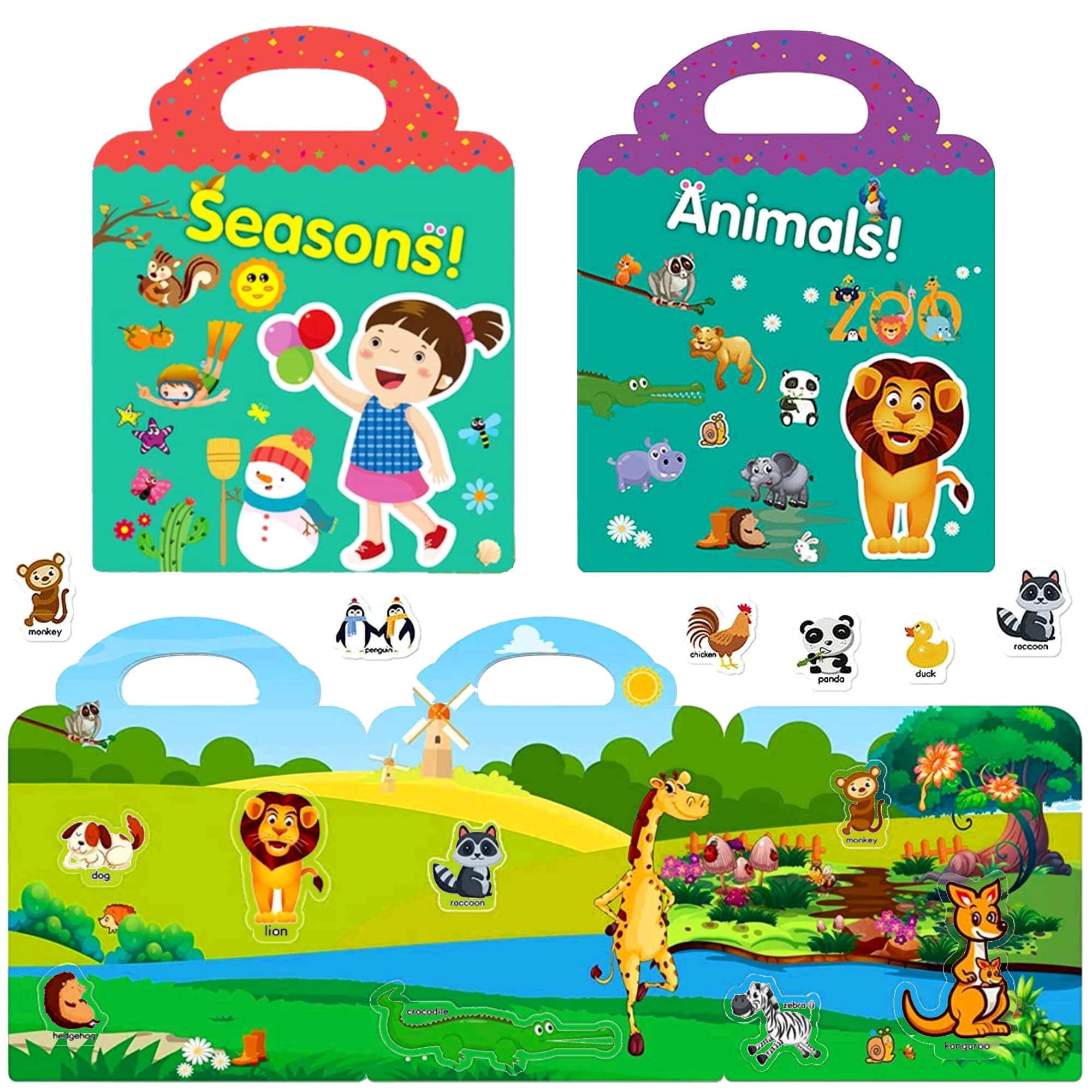 RUSON reusable sticker book animals scene helps kids recognize creatures