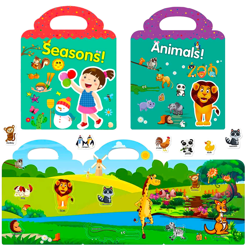 RUSON reusable sticker book animals scene helps kids recognize creatures