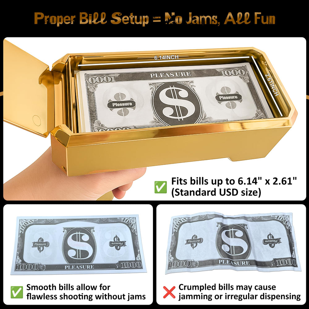 Indoor-friendly, portable money gun for celebrations and shoots