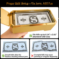 Indoor-friendly, portable money gun for celebrations and shoots