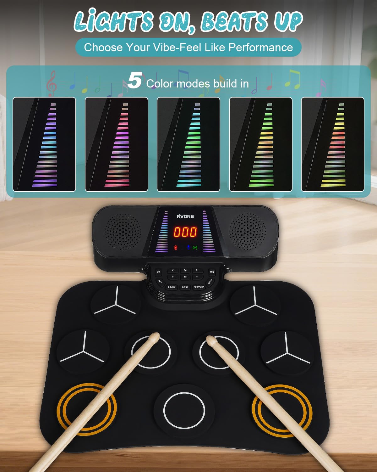 RVONE drum pad pedals and sounds support growing play.