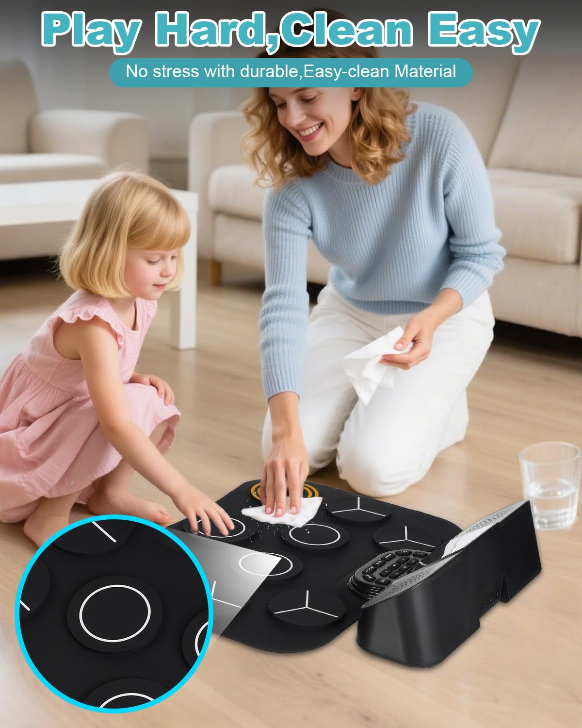 RVONE includes drum sticks and pedals for immediate play.