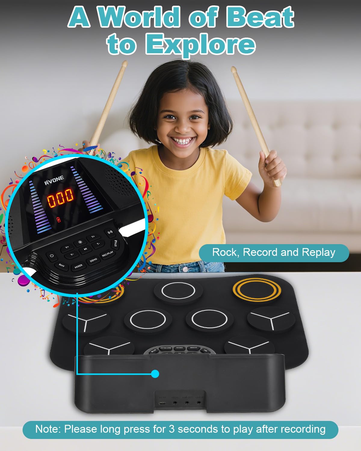 RVONE MIDI and USB connections enable music creation on a PC.