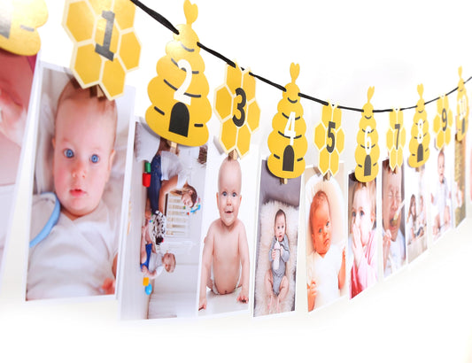 Rweseo Bee 1st Birthday Banner for adorable first milestone decor.